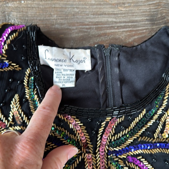 Vintage Lawrence Kazar sequined beaded silk top GVC size M - Picture 5 of 12